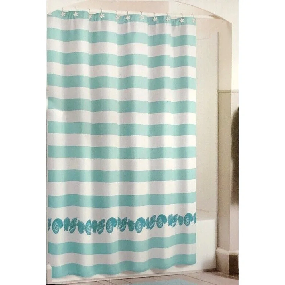 Beach Stripe Shower Curtain Fabric Barnegat Cabana Nautical Summer Beach